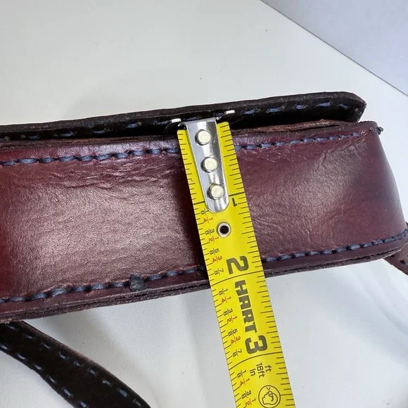 Hand Tooled Burgundy Leather Crossbody Bag Floral Paisley Embossed Boho Artisan - Picture 9 of 11